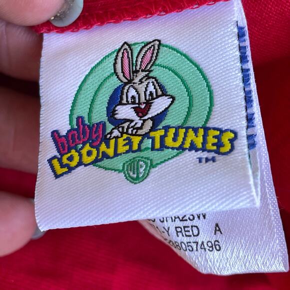Vintage Baby Looney Tunes Baby Girls Shirt 12M Red Long Sleeve Tweety Bird READ - Picture 9 of 9